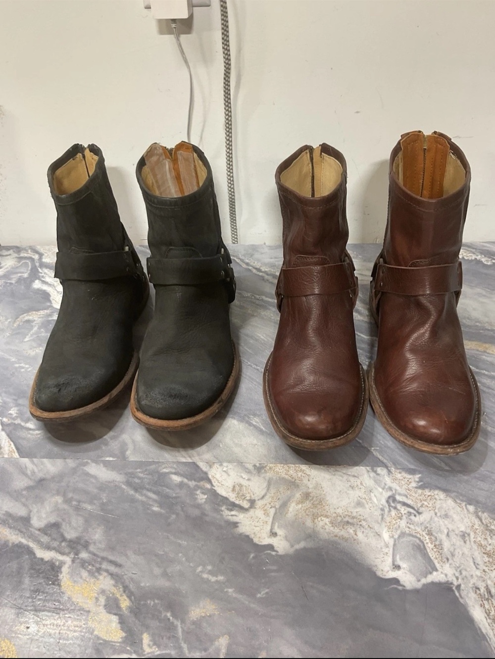 2 Frye Leather Harness Boots, Men's 7 D 87870 Back Zip, Moto, Biker READ DESC